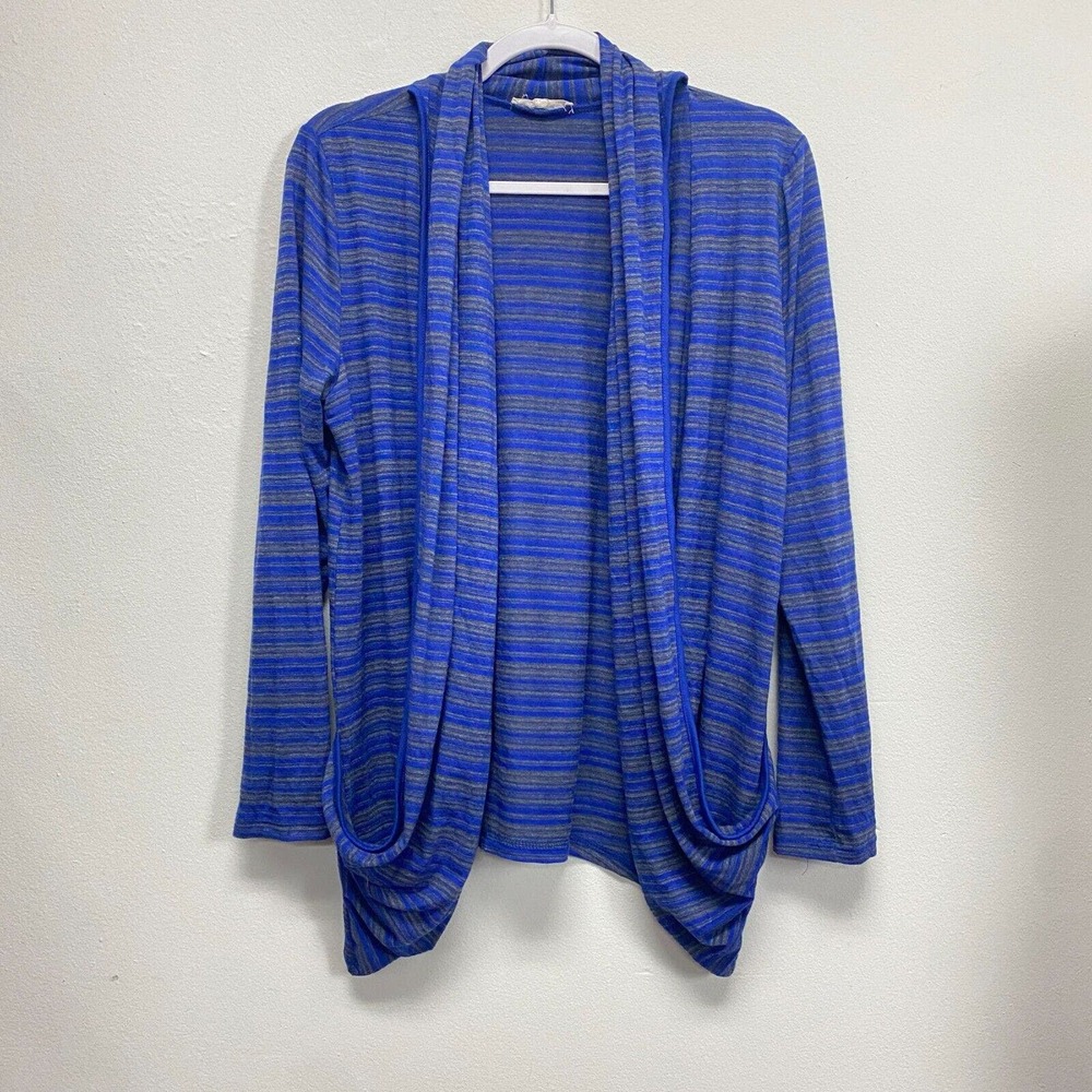 41‎ Hawthorn Womens Medium Cardigan Top Long Sleeve Open Front Blue Gray Striped